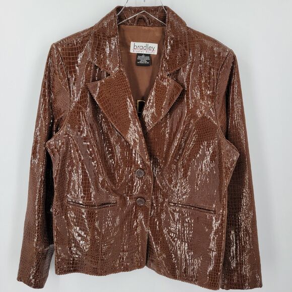 Bradley Bayou Jacket Womens Large 100% Leather Croc Embossed Brown - Picture 5 of 12